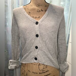 American Eagle Outfitters Light Gray Button-Up Cardigan